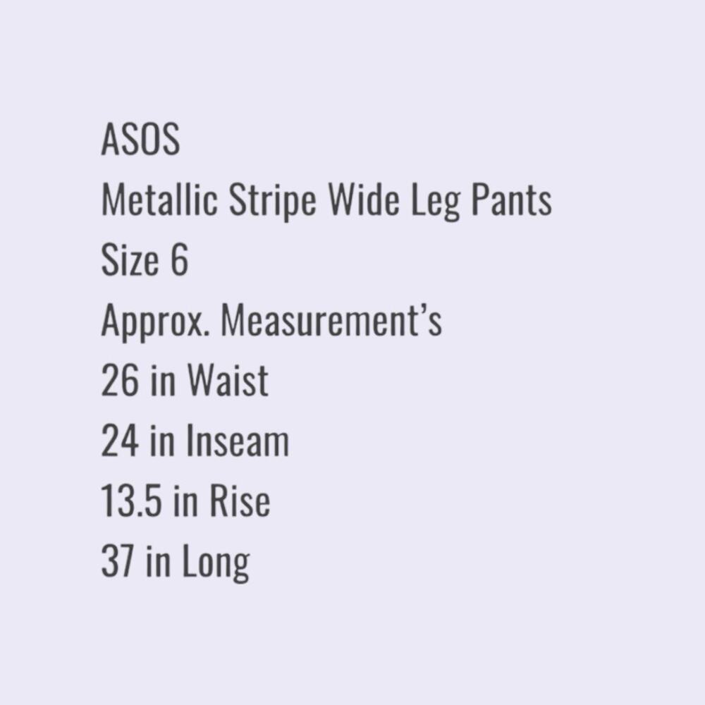 ASOS Metallic Stripe Wide Leg Pants Womens 6 Y2K Disco Glitter‎ Culotte Festival - Picture 4 of 13
